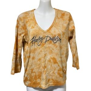 Harley-Davidson Orange Tie Dye  Glitter Logot New Bern, NC  V-Neck Top